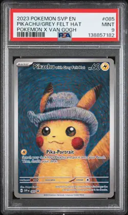 2023 POKEMON SVP POKEMON X VAN GOGH PROMO #085 PIKACHU WITH GREY FELT HAT PSA 9 - Image 1