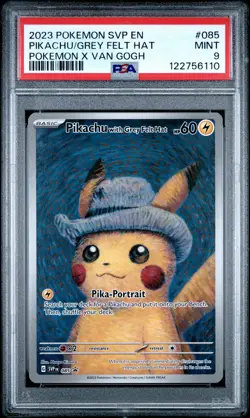 2023 POKEMON SVP POKEMON X VAN GOGH PROMO #085 PIKACHU WITH GREY FELT HAT PSA 9 - Image 1