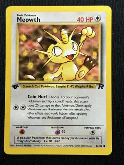 Meowth 1st Edition Team Rocket 62/82 LP-NM Pokemon Card - Image 1