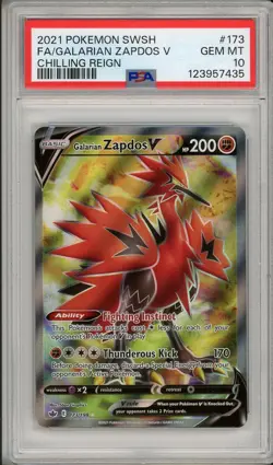 2021 Pokemon Chilling Reign Galarian Zapdos V Full Art #173 PSA 10 - Image 1