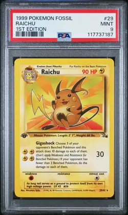 Raichu 1st Edition PSA 9 1999 Pokemon Fossil #29 - Image 1