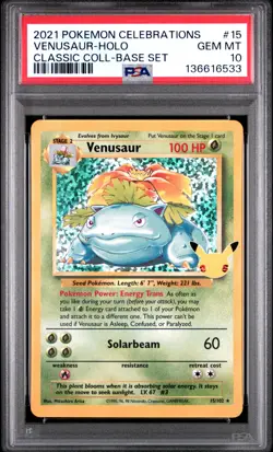 2021 POKEMON CELEBRATIONS CLASSIC COLL #15 VENUSAUR HOLO PSA 10 GEM 6533 - Image 1