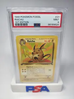 1999 Pokemon Fossil 1st First Edition Raichu 29/62 Non Holo PSA 9 MINT - Image 1