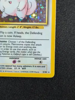 Pokemon TCG Clefairy Base Set Holo Unlimited Rare Card 5/102 NM/LP+ - Image 4