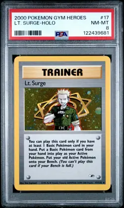 2000 POKEMON GYM HEROES #17 LT. SURGE-HOLO PSA 8 - Image 1