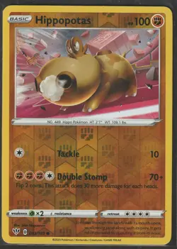 Hippopotas SWSH03: Darkness Ablaze Pokemon #093/189 Reverse Holo NM+ - Image 1