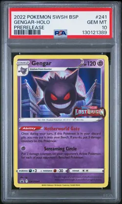 2022 POKEMON SWSH BLACK STAR PROMO PRERELEASE #241 GENGAR-HOLO PSA 10 - Image 1
