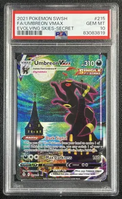 FA FULL ART UMBREON VMAX PSA 10 2021 POKEMON SWSH EVOLVING SKIES SECRET #215/203 - Image 1