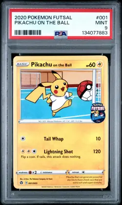 2020 POKEMON FUTSAL #001 PIKACHU ON THE BALL PSA 9 - Image 1