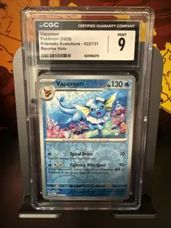 CGC Mint 9 Vaporeon 022/131 Reverse Holo Prismatic Evolutions Pokemon Card - Image 1