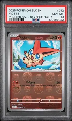 2025 Pokemon BLK EN Victini PSA 10 GEM Master Ball Reverse Holo #012 - Image 1