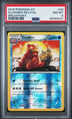 PSA 8 NM-MT 2016 Pokemon XY Breakpoint Slowbro #20 Reverse Holo Foil - Image 1