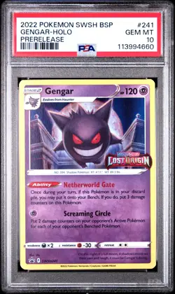 2022 POKEMON SWSH BLACK STAR PROMO PRERELEASE #241 GENGAR-HOLO PSA 10 - Image 1