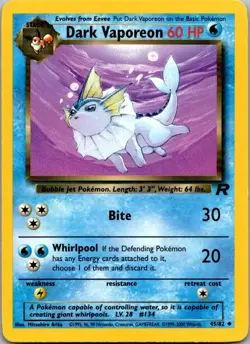 Team Rocket #45/82 Dark Vaporeon Pokemon Moderately Played - Image 1