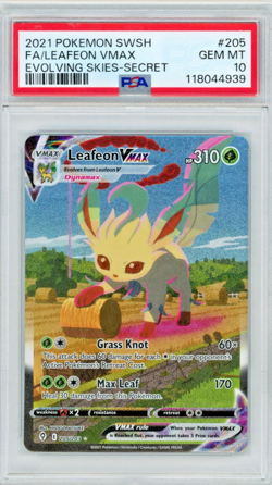 2021 Pokemon SWSH Evolving Skies Leafeon VMax 205/203 Full Art Secret PSA 10 - Image 1
