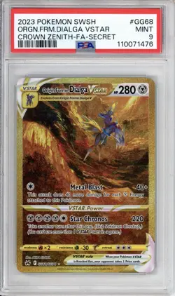 PSA 9 Origin Forme Dialga VSTAR Pokemon Gold Secret Crown Zenith GG68/GG70 - Image 1