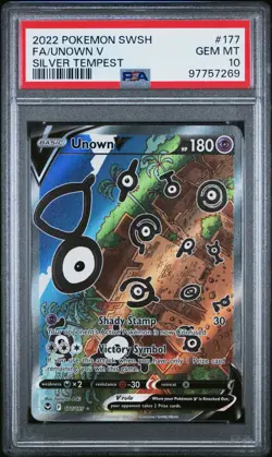 2022 Pokemon SWSH Unown V 177/195 Silver Tempest PSA 10 Alt Art - Image 1