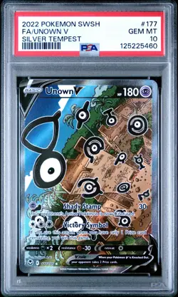2022 Pokemon SWSH Unown V 177/195 Silver Tempest Alt Art GEM MT PSA 10 - Image 1