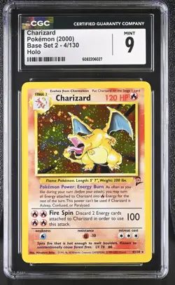 CGC 9 MINT Charizard 2000 Base Set 2 4/130 Holo Pokemon Card - Image 1