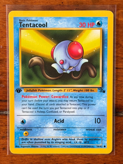 1999 Pokemon Tentacool 1st Edition 56/62 Fossil Regular Uncommon TCG - LP - Image 1
