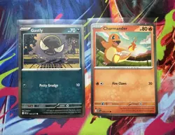Pokemon Gastly & Charmander Cosmofoil Ascended Heroes Tech Sticker Collection NM - Image 1