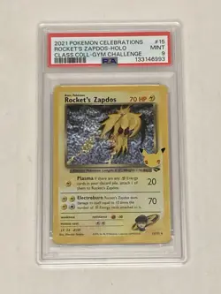 2021 Pokemon Celebrations Rocket’s Zapdos Holo Gym Challenge #15 Mint PSA 9 Card - Image 1