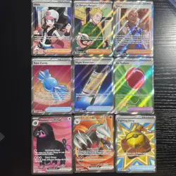 Pokemon Full Art Lot 9 Cards Total Near Mint Condition, Hilda, rare candy, Tyme - Image 1