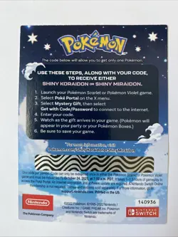 Pokemon Shiny Miraidon Koraidon Code- Unused Physical PROMO Card Gamestop - Image 2