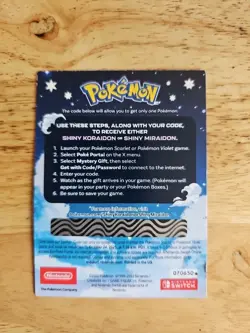 Pokemon-Gamestop Shiny Miraidon/Koraidon Code Unused Physical PROMO Card - Image 2