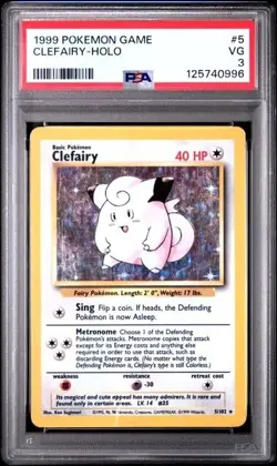 CLEFAIRY-HOLO #5 PSA 3 • 1999 POKEMON GAME VERY GOOD GRADED CARD - Image 1