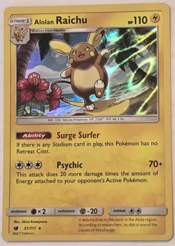 Alolan Raichu 31/111 - Holo Rare - Sun and Moon Pokemon Card - 2017 - Image 1