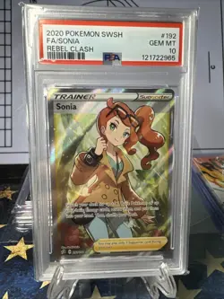 2020 POKEMON SWSH #192 FA / SONIA *REBEL CLASH PSA 10 GEM MINT* - Image 1