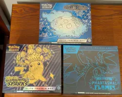 Pokemon Elite Trainer Box Bundle of 3 Surging Sparks Phantasmal & Stellar New - Image 1