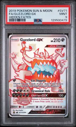 2019 Pokemon Sun & Moon Hidden Fates Guzzlord GX Full Art #SV71 PSA 9 - Image 1