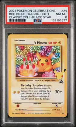 Birthday Pikachu Holo 24 Celebrations Classic Collection Pokemon PSA 8 *977 - Image 1