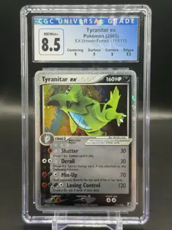 Pokemon TCG 2005 Tyranitar EX Unseen Forces Holo Card 111/115 CGC 8.5 Good Subs - Image 1