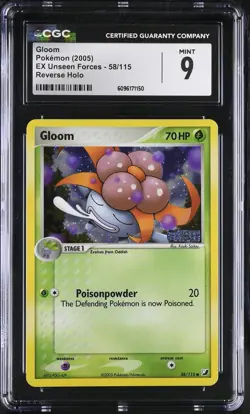 CGC 9 MINT Gloom 2005 EX Unseen Forces 58/115 Reverse Holo STAMPED Pokemon Card - Image 1