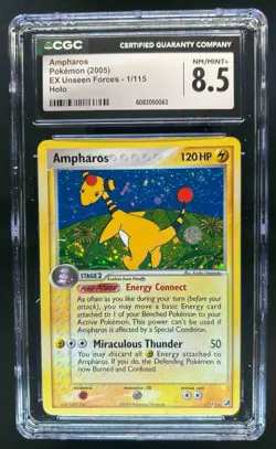 2005 Pokemon EX Unseen Forces Ampharos Holo #1/115 CGC 8.5 - Image 1