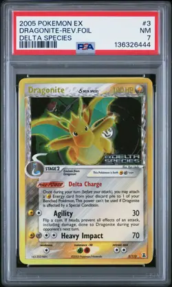 2005 POKEMON EX DELTA SPECIES #3 DRAGONITE-REVERSE FOIL PSA 7 - Image 1