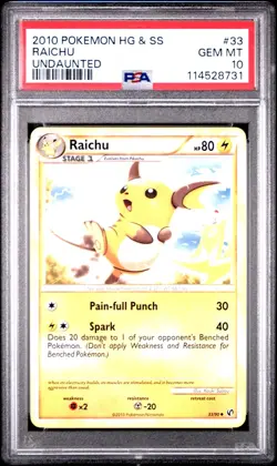 2010 Pokemon Heartgold Soulsilver Undaunted Raichu 33 PSA 10 LOW POPULATION 6 - Image 1