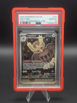 Pokemon TCG Stellar Crown Noctowl 141 Center Stamped Promo PSA 10 With Guard - Image 1