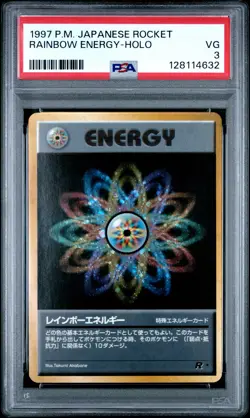 1997 POKEMON JAPANESE ROCKET RAINBOW ENERGY-HOLO PSA 3 - Image 1