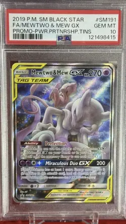 2019 POKEMON SM BLACK STAR PROMO #SM191 FULL ART/MEWTWO & MEW GX - PSA 10 - Image 1