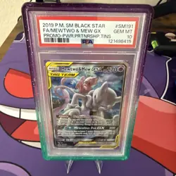 2019 POKEMON SM BLACK STAR PROMO #SM191 FULL ART/MEWTWO & MEW GX - PSA 10 - Image 2