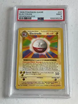 MINT BASE SET Electrode SHADOWLESS! PSA 9! 1999 Pokemon Game #21 RARE! - Image 1
