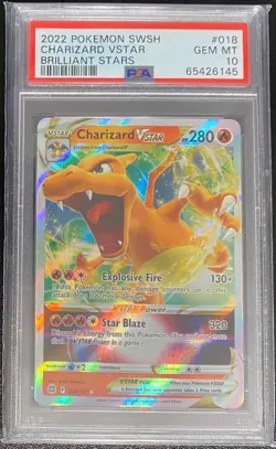 2022 Pokemon SWSH Brilliant Stars CHARIZARD VSTAR #018 PSA 10 Gem Mint Card Holo - Image 1