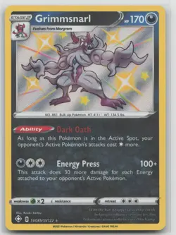 Pokemon Card Grimmsnarl Shiny Holo Rare Shining Fates: Shiny Vault SV085/SV122 - Image 1