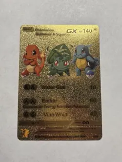 Charmander Squirtle Bulbasaur GX HP 140 Gold Foil Fan Art Display Card 3/99 NM - Image 1