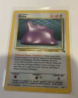 Pokemon Ditto Holo Rare Card 3/62 Fossil English Edition - Image 1