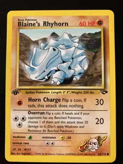 Pokemon Gym Challenge Non-Holo 1st Edition Blaine's Rhyhorn 65/132 EX/NM - Image 1